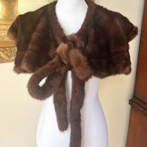 Vintage Brown Real Mink Fur Collar Lined